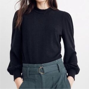 Madewell Black Brushed Rib Pleat-Sleeve Top XS